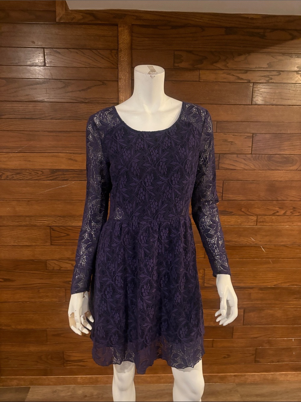 Dynamite Navy Lace Long-Sleeve Fit & Flare Dress
